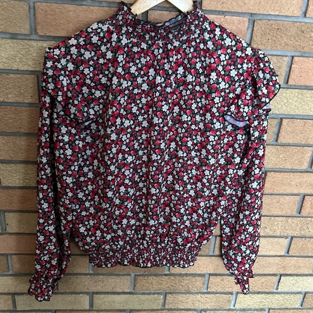 Mayoral Shirt Longsleeve Chiffon Red Floral Blouse Ruffle Girl’s Size 16